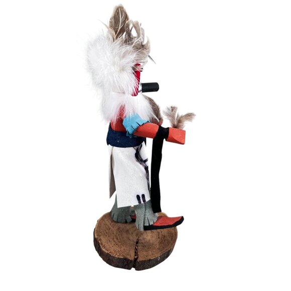 Vtg Native American Hopi Kachina Warrior Doll Signed Feathers Wooden Base - Picture 5 of 12